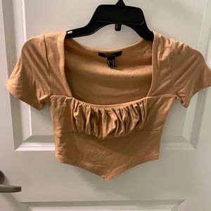 Forever 21 Size XS Brown Ruched square neck crop top with hanky hem